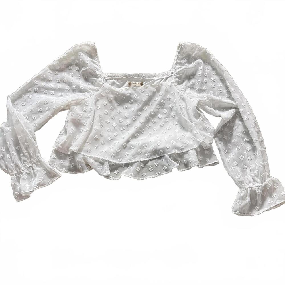 ALTAR'D STATE White L/S cropped floral embroidered blouse SZ‎ S. Cottage Core